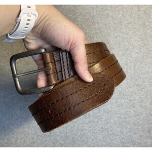 Aeropostale VTG Mens Sz L Leather Belt Wide Double Stitch Brown Preppy Y2k